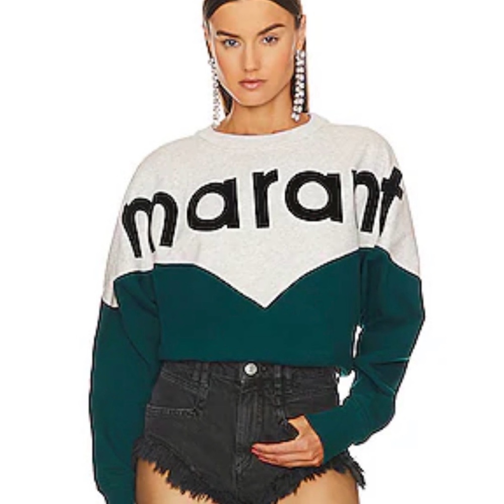 Isabel Marant houston two-tone logo sweatshirt TEAL AND HEATHER GRAY